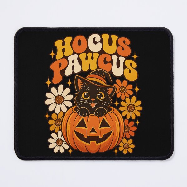 Item preview, Hocus Pawcus 70s Groovy Black Cat Pumpkin Daisy Artwork designed and sold by Aqouiatiqe.