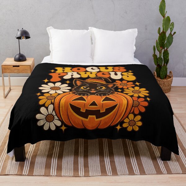Item preview, Hocus Pawcus 70s Groovy Black Cat Pumpkin Daisy Artwork designed and sold by Aqouiatiqe.