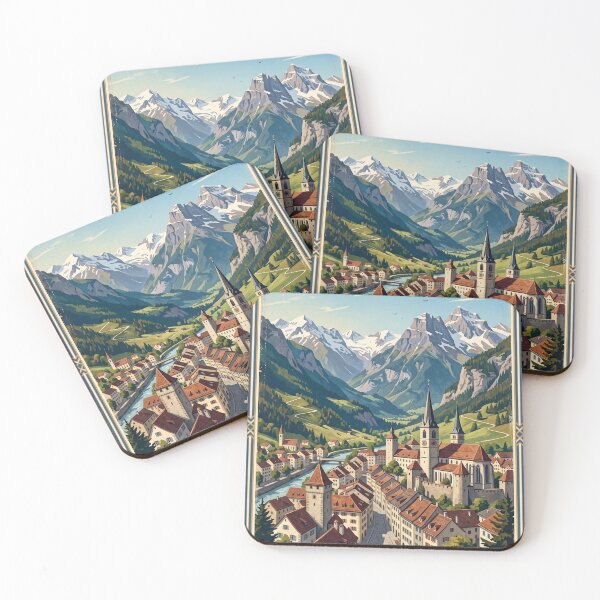 Item preview, Chur Switzerland Vintage Travel Poster – Swiss Alps Old Town Alpine Valley Graubünden designed and sold by Bomax121.