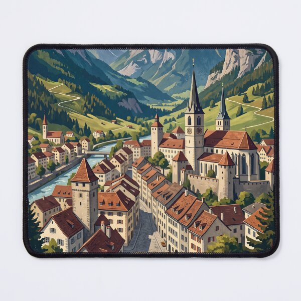 Item preview, Chur Switzerland Vintage Travel Poster – Swiss Alps Old Town Alpine Valley Graubünden designed and sold by Bomax121.