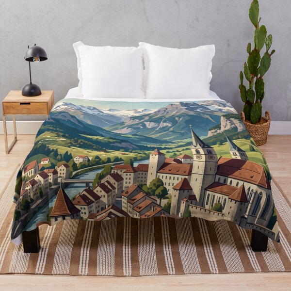 Item preview, Chur Switzerland Vintage Travel Poster – Swiss Alps Old Town Alpine Valley Graubünden designed and sold by Bomax121.