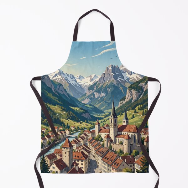 Item preview, Chur Switzerland Vintage Travel Poster – Swiss Alps Old Town Alpine Valley Graubünden designed and sold by Bomax121.