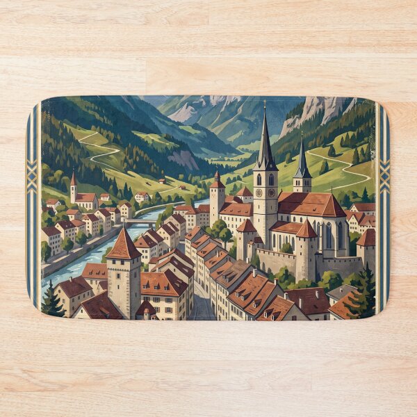 Item preview, Chur Switzerland Vintage Travel Poster – Swiss Alps Old Town Alpine Valley Graubünden designed and sold by Bomax121.