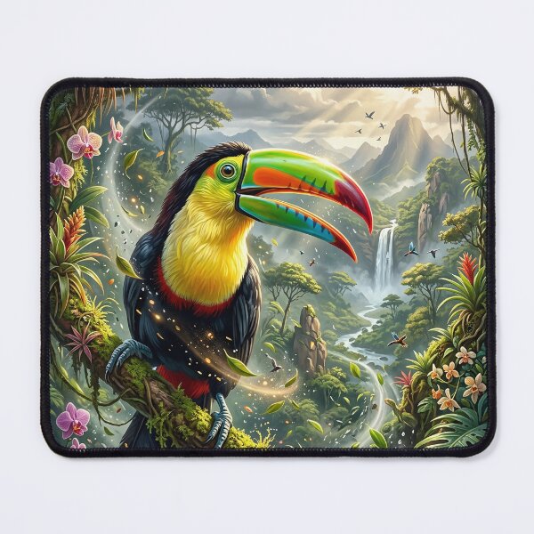 Item preview, Colorful Toucan Perched on a Mossy Jungle Branch designed and sold by Lucid Dream Pixel.