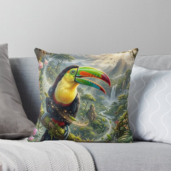 Item preview, Colorful Toucan Perched on a Mossy Jungle Branch designed and sold by Lucid Dream Pixel.