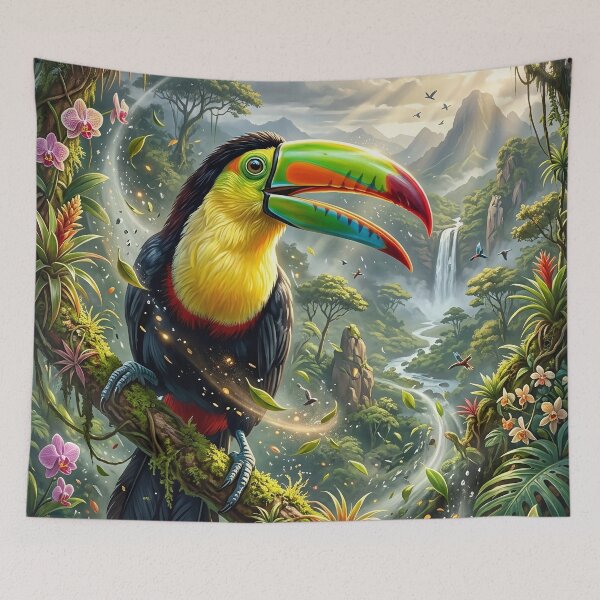Item preview, Colorful Toucan Perched on a Mossy Jungle Branch designed and sold by Lucid Dream Pixel.