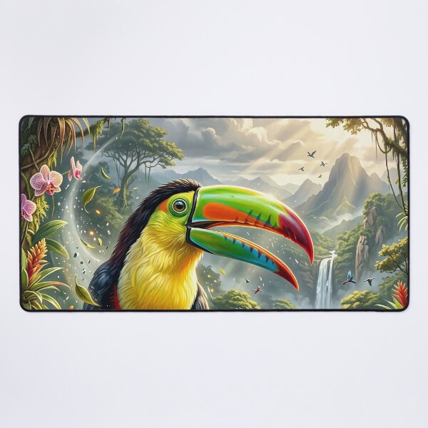 Item preview, Colorful Toucan Perched on a Mossy Jungle Branch designed and sold by Lucid Dream Pixel.
