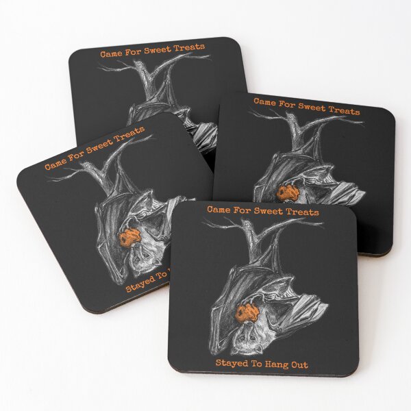 Item preview, Cute Flying Fox Bat Came For Sweet Treats Stayed To Hang Out Funny Halloween Art designed and sold by Dina's Fine Arts.