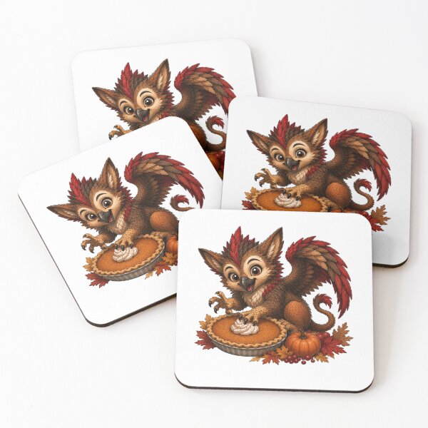 Item preview, Cute Autumn Griffin with Pumpkin Pie Whimsical Thanksgiving Art designed and sold by Hatchling Hollow.