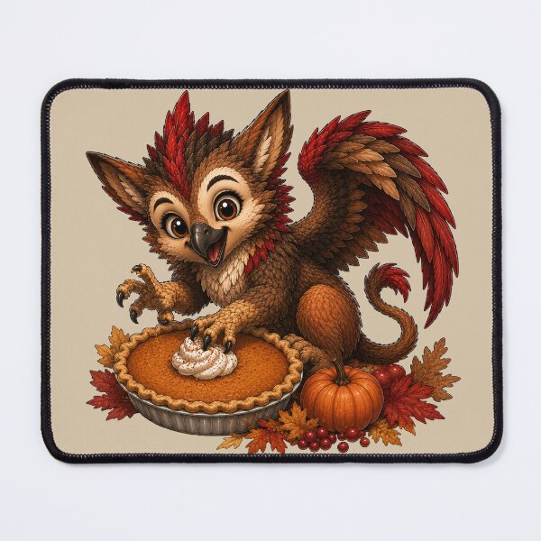 Item preview, Cute Autumn Griffin with Pumpkin Pie Whimsical Thanksgiving Art designed and sold by Hatchling Hollow.