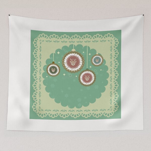 Item preview, Cozy Mint Green Christmas Ornaments & Elegant Lace Frame Design designed and sold by Liberarteprint.