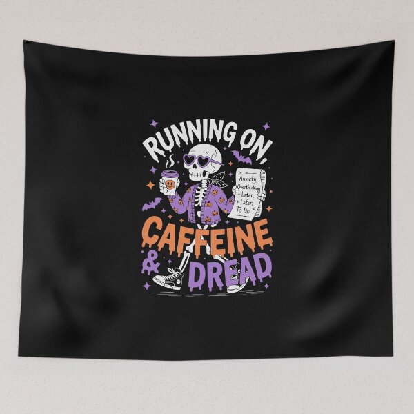 Item preview, Running On Coffee And Dread – Funny Pastel Goth Skeleton Art designed and sold by jkrphoto.