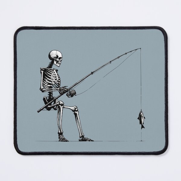 Item preview, Skeleton Fishing With Rod Linocut Art designed and sold by Lady-K-.