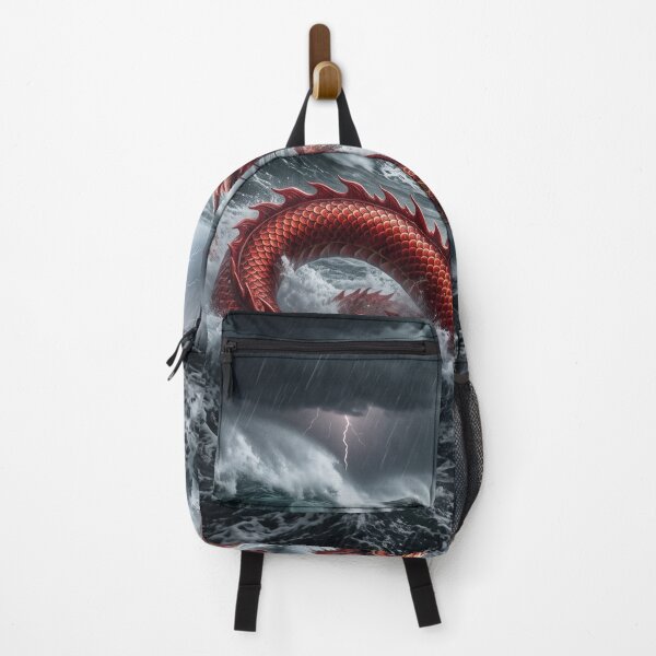 Item preview, A red Chinese dragon swimming in a stormy sea designed and sold by Mente Creativa.