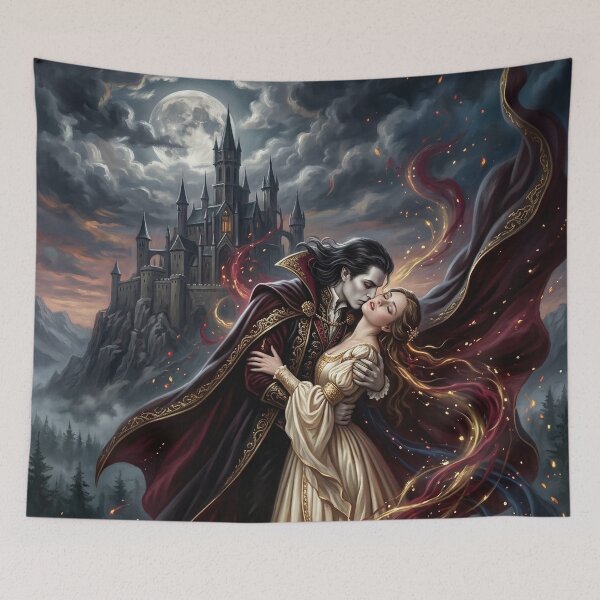 Item preview, Dracula Embracing Maiden Under the Moonlight - Fantasy Art designed and sold by Lucid Dream Pixel.