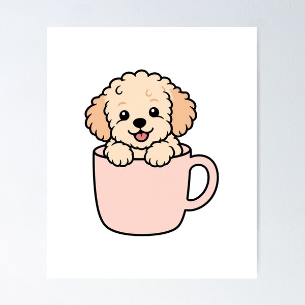 Item preview, Cute Fluffy Maltipoo Puppy in Coffee Mug Aesthetic Dog Sticker Art designed and sold by wildsilencee.