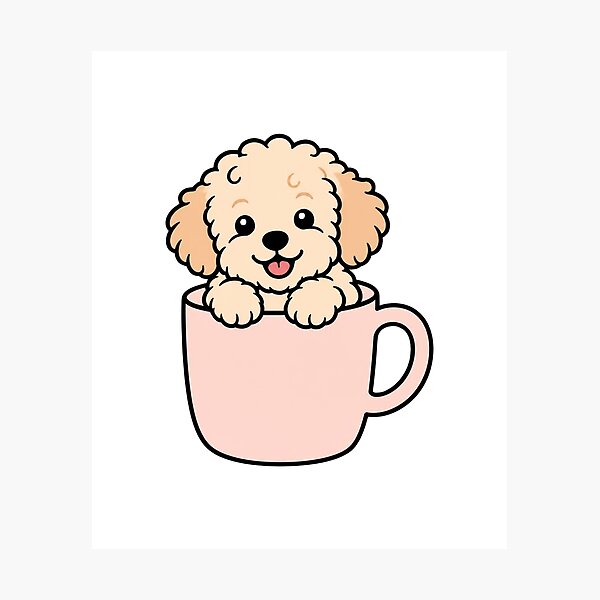 Artikelvorschau, Niedlicher, flauschiger Maltipoo-Welpe in einer Kaffeetasse – Ästhetische Hundeaufkleber-Kunst entworfen und verkauft von wildsilencee.
