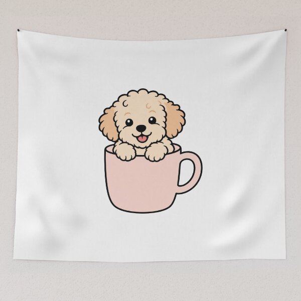 Item preview, Cute Fluffy Maltipoo Puppy in Coffee Mug Aesthetic Dog Sticker Art designed and sold by wildsilencee.