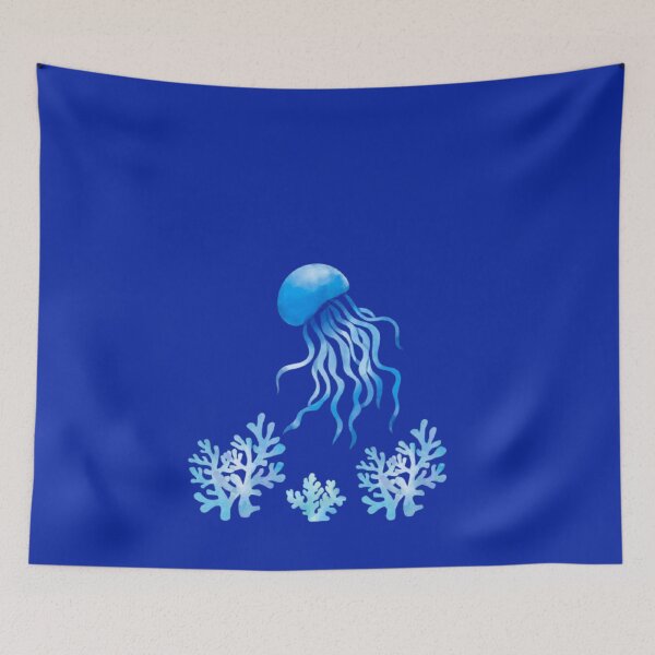 Item preview, watercolor blue jellyfish underwater world designed and sold by XertHardcore.
