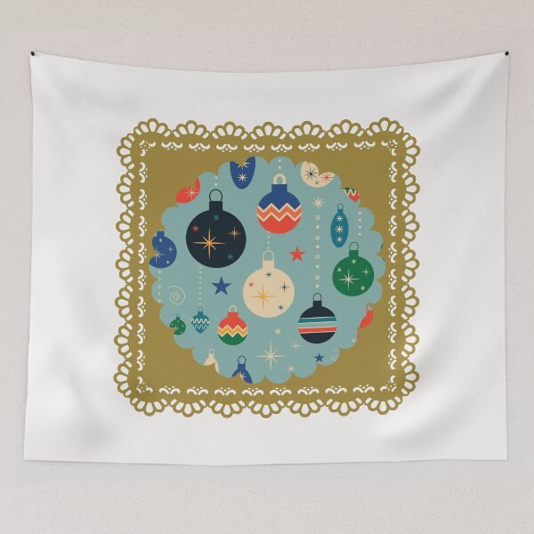 Item preview, Mid Century Modern Christmas Ornaments & Gold Lace Border Art designed and sold by Liberarteprint.