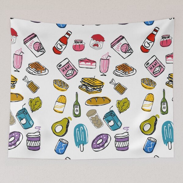 Item preview, Retro Food Drink Doodles Cute Kitchen Pattern designed and sold by The Lady Goblin's Goods.