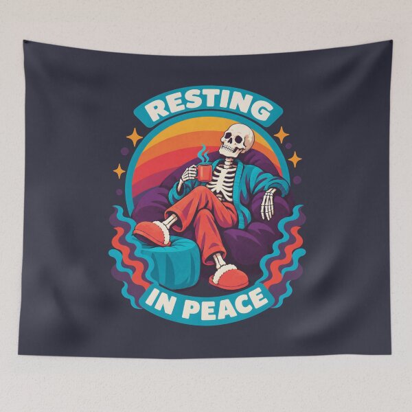 Item preview, Retro Skeleton Resting In Peace Coffee designed and sold by MagicTheDog.