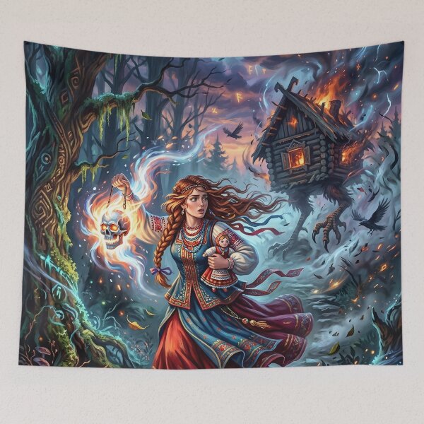 Item preview, Vasilisa the Beautiful near Baba Yaga Hut - Slavic Mythology designed and sold by Lucid Dream Pixel.