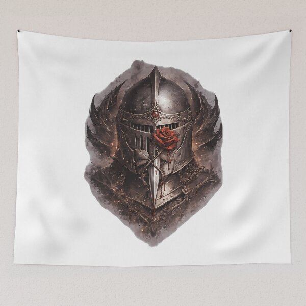 Item preview, Bloodstained Knight Helm With Red Rose  Dark Gothic Romance Medieval Art designed and sold by TeamDzShirt.