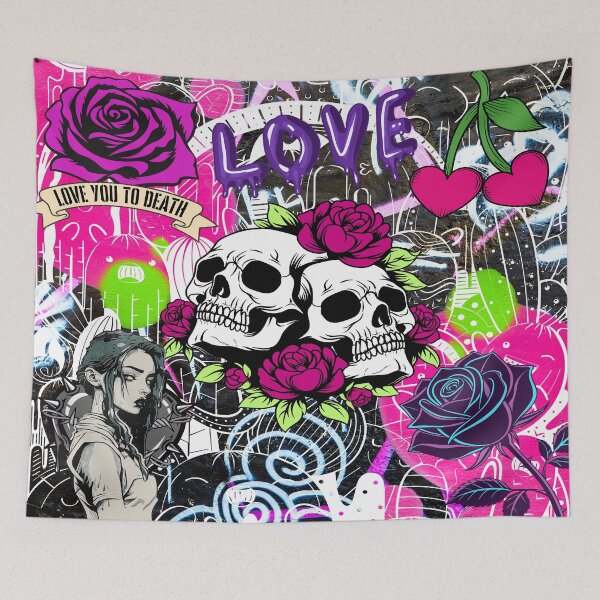 Item preview, Goth Romance Skull And Roses Tattoo Flash  designed and sold by Side By Side Studio.