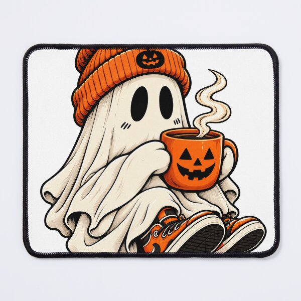 Item preview, Cozy Halloween Ghost Enjoying Pumpkin Coffee designed and sold by EleganceStudio.