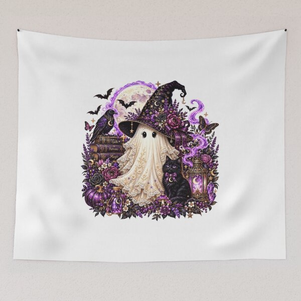 Item preview, Spooky Halloween Ghost Raven Moon Floral Botanical Witch designed and sold by Thread&Fable.