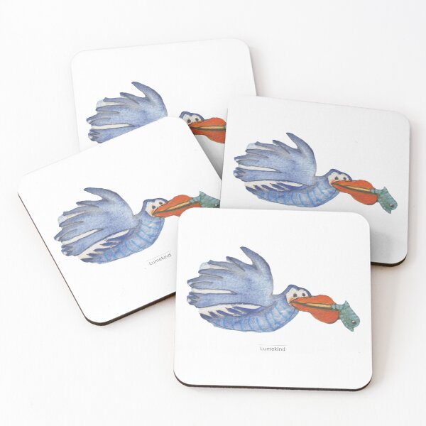 Item preview, Blue Bird Catching a Fish | Whimsical Watercolor Flying Bird designed and sold by lumekind.