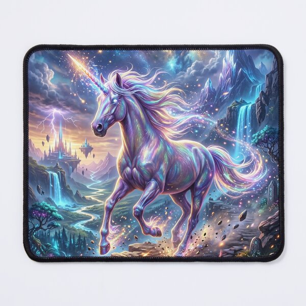 Item preview, Rainbow Unicorn in a Fantasy Mountain Landscape designed and sold by Lucid Dream Pixel.