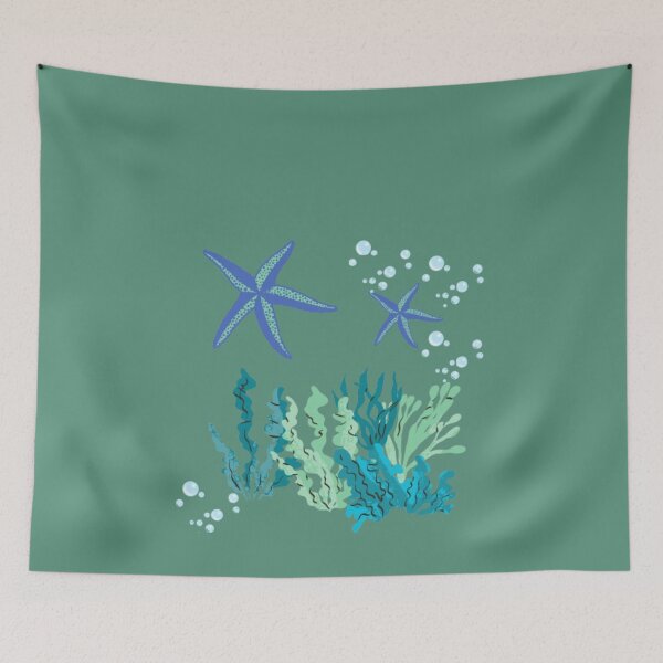 Item preview, blue starfish and green seaweed underwater design designed and sold by XertHardcore.