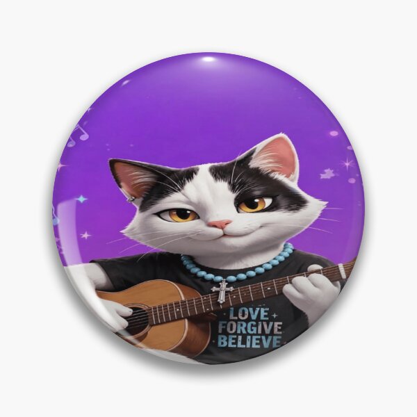 Item preview, Tuxedo Cat Playing Guitar - Purple Mandala Cat Art - Faith Love Music designed and sold by HydStyle99.