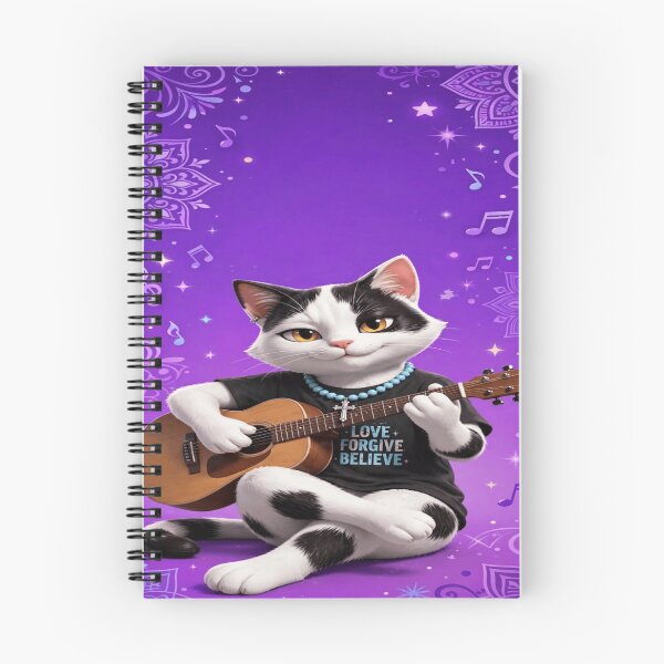 Item preview, Tuxedo Cat Playing Guitar - Purple Mandala Cat Art - Faith Love Music designed and sold by HydStyle99.