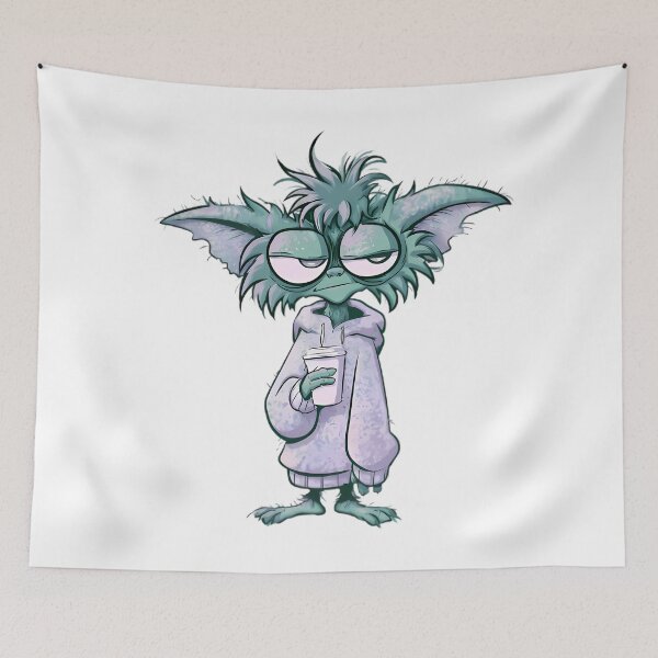 Artikelvorschau, Erschöpfter Cartoon-Gremlin entworfen und verkauft von Retro Whimsy.