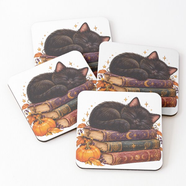 Item preview, Black Cat Sleeping on Books Witchy Cottagecore Halloween designed and sold by Ghost Of Chill.