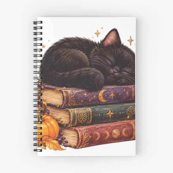 Item preview, Black Cat Sleeping on Books Witchy Cottagecore Halloween designed and sold by Ghost Of Chill.