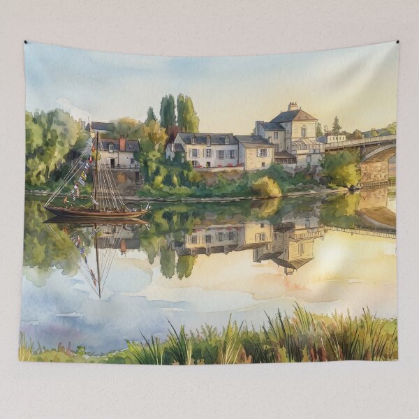 Item preview, Loire River Village & Traditional Gabarre designed and sold by M.ALK.Watercolor.