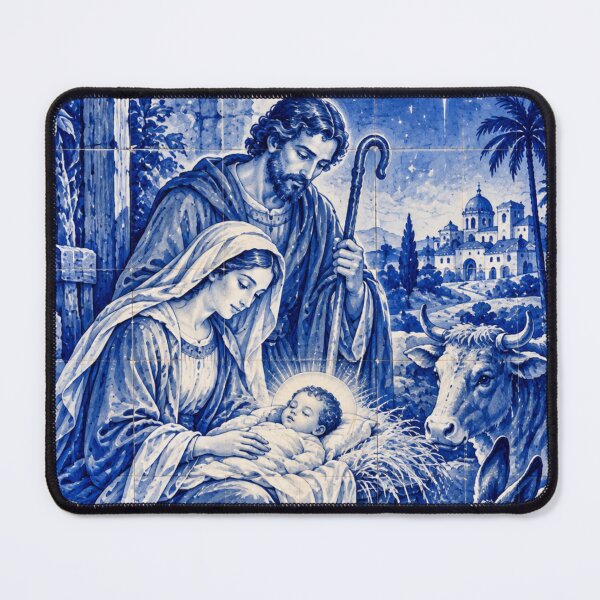 Artikelvorschau, Nativity Scene Tile | Blue Holy Family Christmas Tile entworfen und verkauft von Alegria Azul .