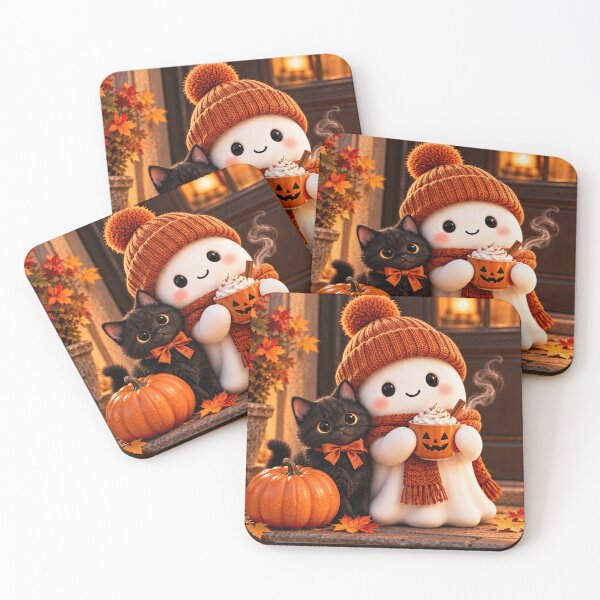 Item preview, Cozy Halloween Ghost and Black Cat designed and sold by dreamybyana.