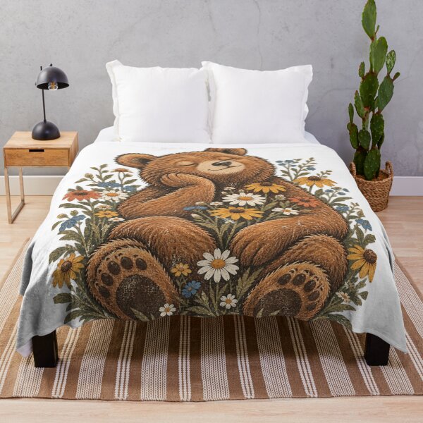 Item preview, Vintage Sleepy Wildflower Bear Cozy Woodland Nature Dreamer designed and sold by Drifka.