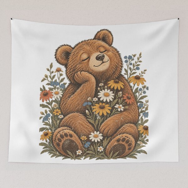Item preview, Vintage Sleepy Wildflower Bear Cozy Woodland Nature Dreamer designed and sold by Drifka.
