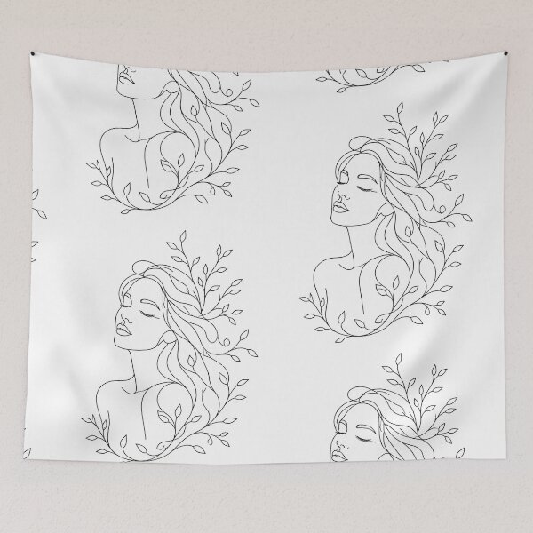 Item preview, "Botanical Woman Line Art: Minimalist Female Face with Leaves" designed and sold by Nubian Style.