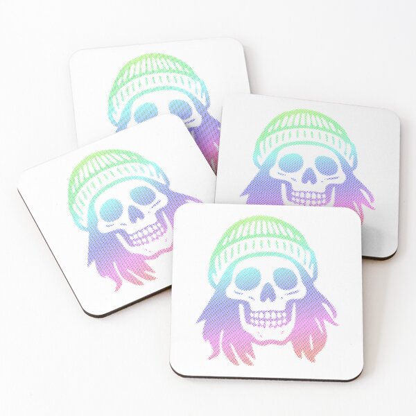 Item preview,  Rainbow Halftone Skull  Eddie Wearing Beanie Glitch Art designed and sold by Sherihdesigns.