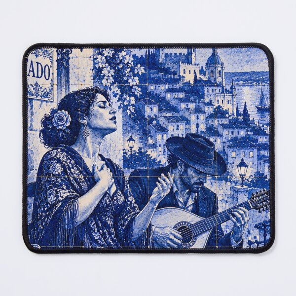 Item preview, Fado Night ceramic tile | Lisbon guitarist moonlit street scene, Alfama street designed and sold by Alegria Azul .