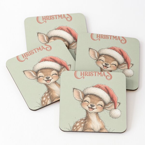 Item preview, Smiling Little Deer Christmas – Cute Vintage Santa Hat Holiday Illustration designed and sold by mayatA-rt.