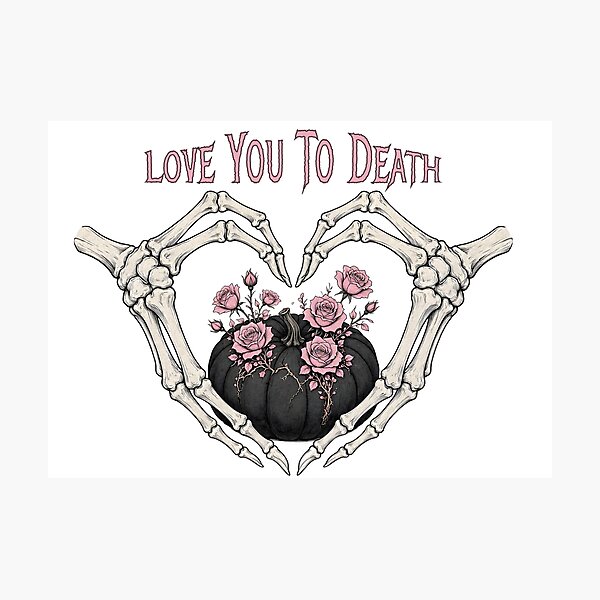 Item preview, Skeleton Hands Heart Pumpkin Pink Roses Pastel Goth Halloween designed and sold by CraftyValley.