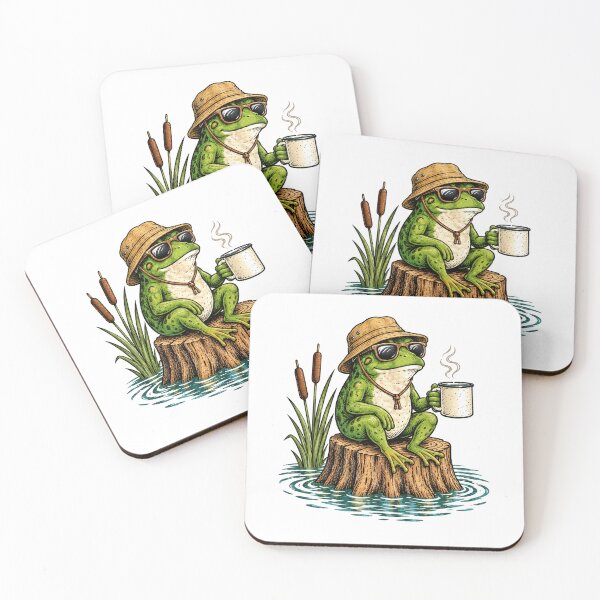 Item preview, Chill Frog With Coffee Vintage Swamp Adventure designed and sold by Moizento.